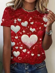 Women's Valentine's Day T-Shirt New In Crew Neck Short Sleeve With Love & Heart Print T Shirts For Women Gift For Girlfriend
