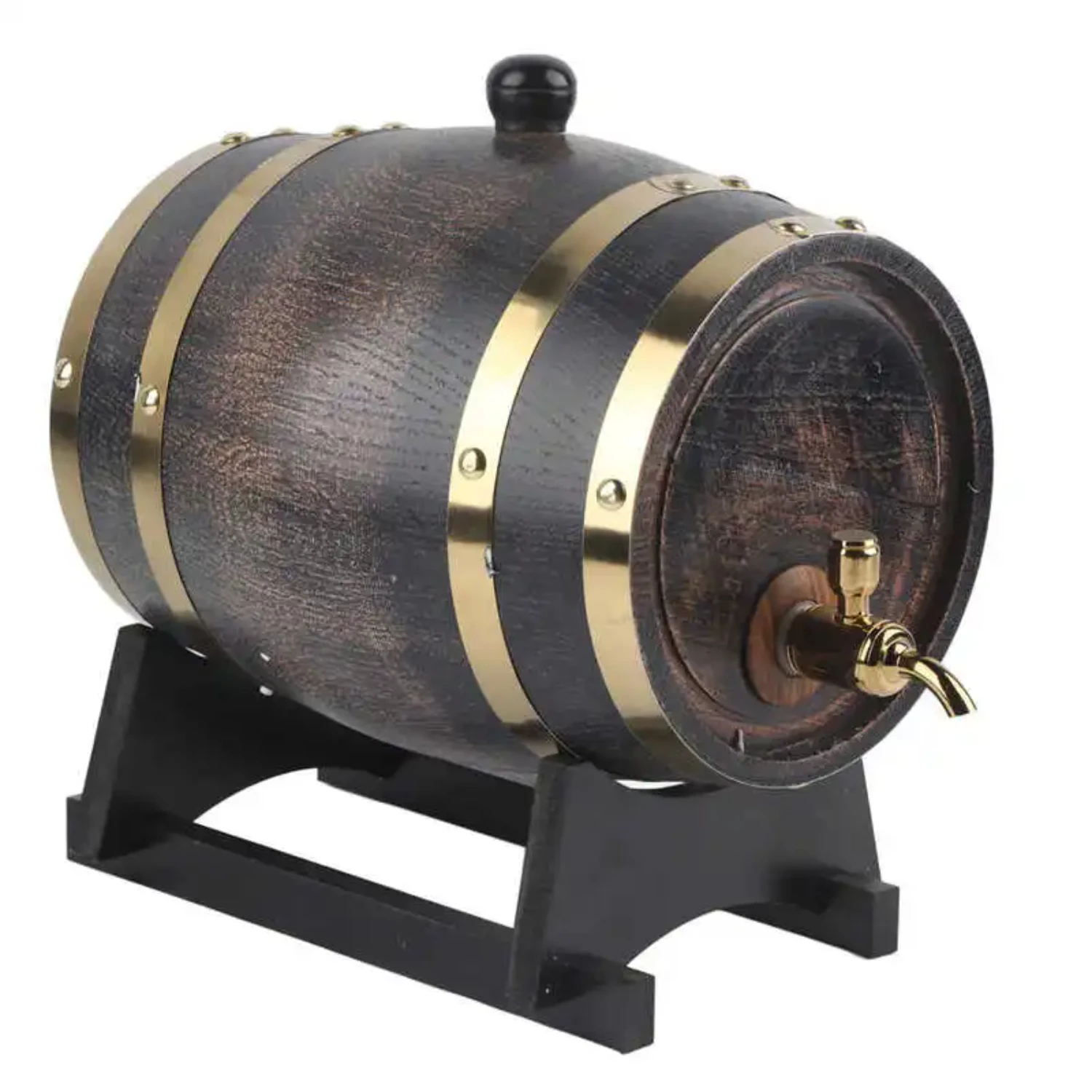 

Rustic Retro Black Striped 3L Wood Wine Barrel with Faucet - Vintage Oak Brandy Whisky Container - Red Wine Bucket