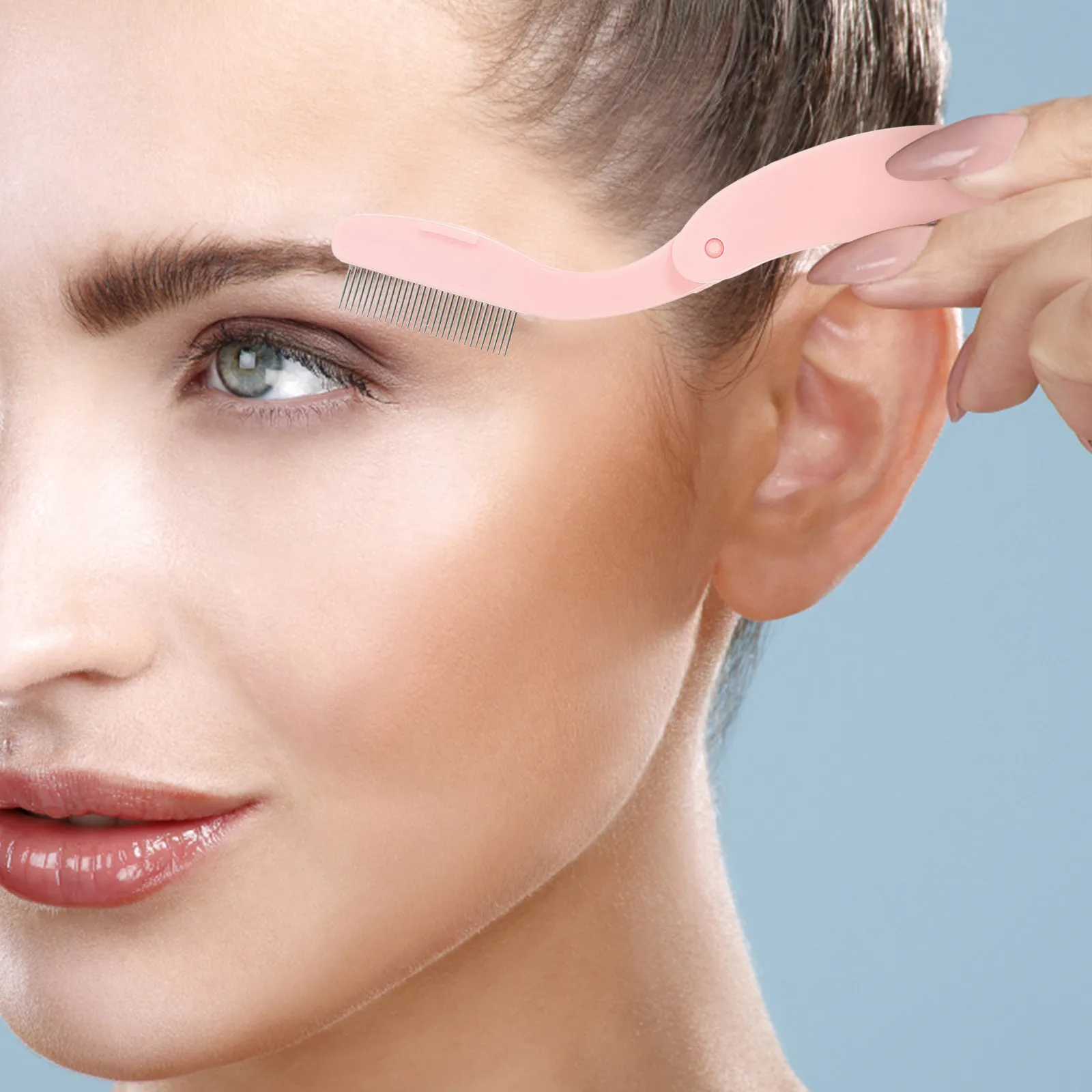 1 stücke Edelstahl Zahn Wimpern Kamm Faltbare Metall Zähne Kunststoff Griff Gebogene Separator Reise Schönheit Werkzeug