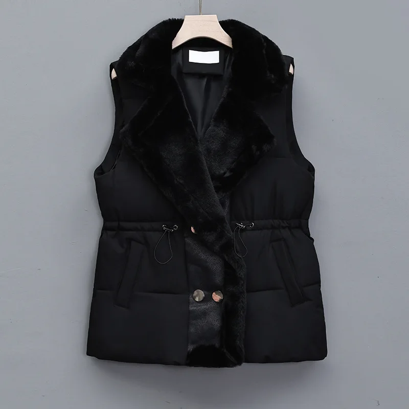 Women's Lambswool Patchwork Down Cotton Vest Winter Coat Outerwear Autumn New Leather and Fur Combination Brown Denim Vest