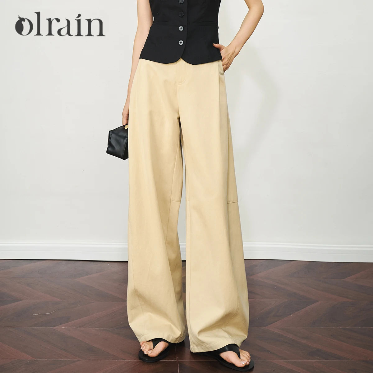 

OLrain Women's Khaki Baggy Pants Autumn Casual Wide Leg Long Pants Ladies 2025 Fashion High Waist Straight Trousers O57XK96906