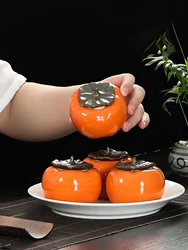 Ceramic Tea Canister, Portable Moisture Resistant Sealed Canister, Persimmon and Cucumber Type Ashtray Jar