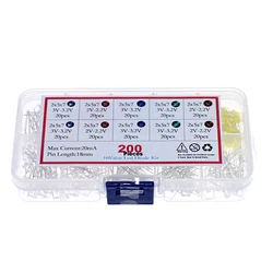 200Pcs 2x5x7mm Square LED Kit set Primary Color Water Clear Red Blue Green Yellow White DIY Diode Pack