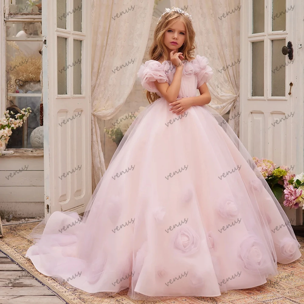 

Pink Ball Flower Girl Dresses فساتين للمناسبات الخاصة Floor-Length Princess Birthday Dress Customized Vestidos De Novia 2026