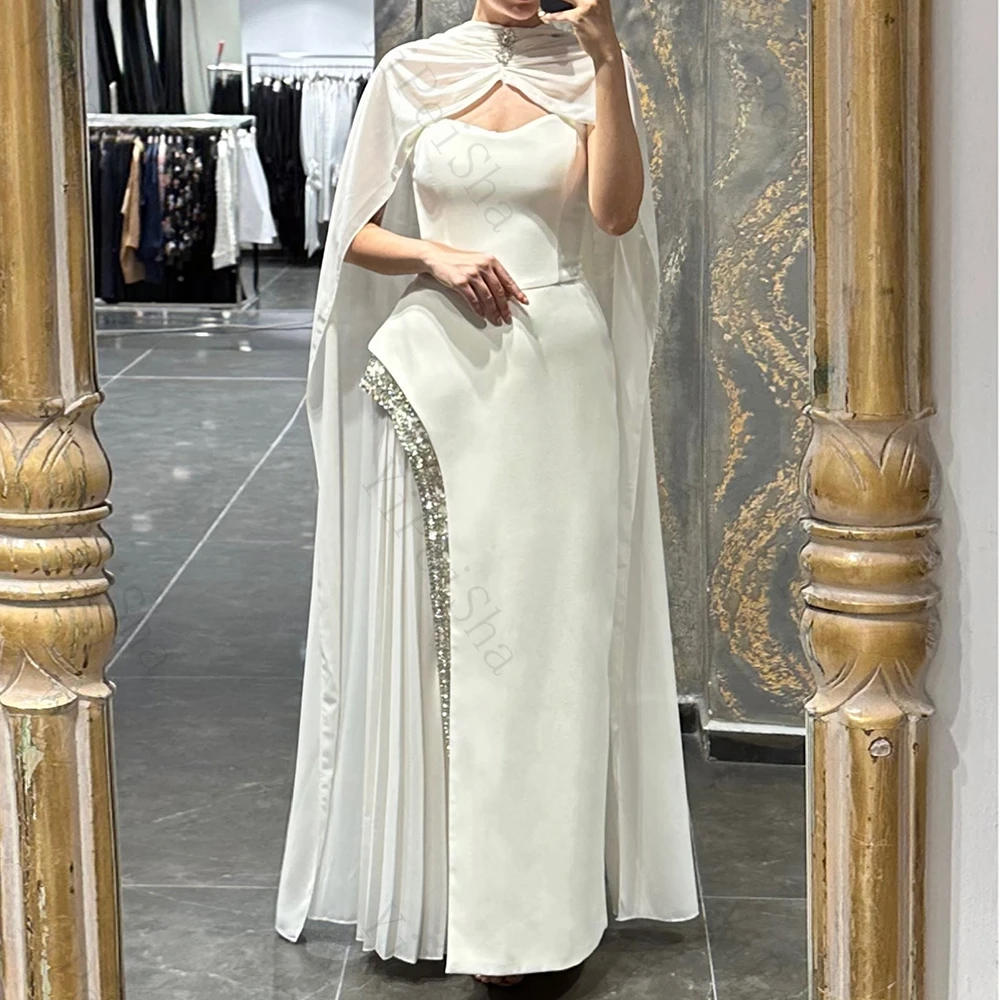 

Customized A-line Evening Dresses Floor-length Strapless Sleeveless Prom Gown Simple Fashion Stole Crystal Draped Party Gown
