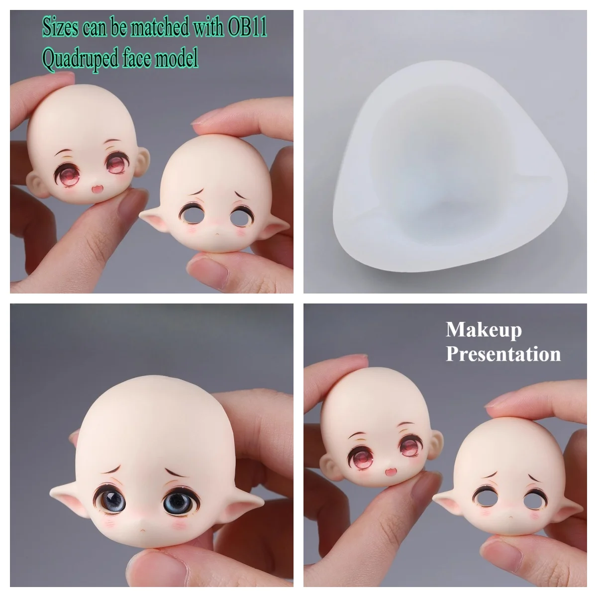Q Style Elf Ears Facial Silicone Mold DIY Ultra Light Clay Stone Plastic Made Figurines Small Statues Facial Silicone Mold