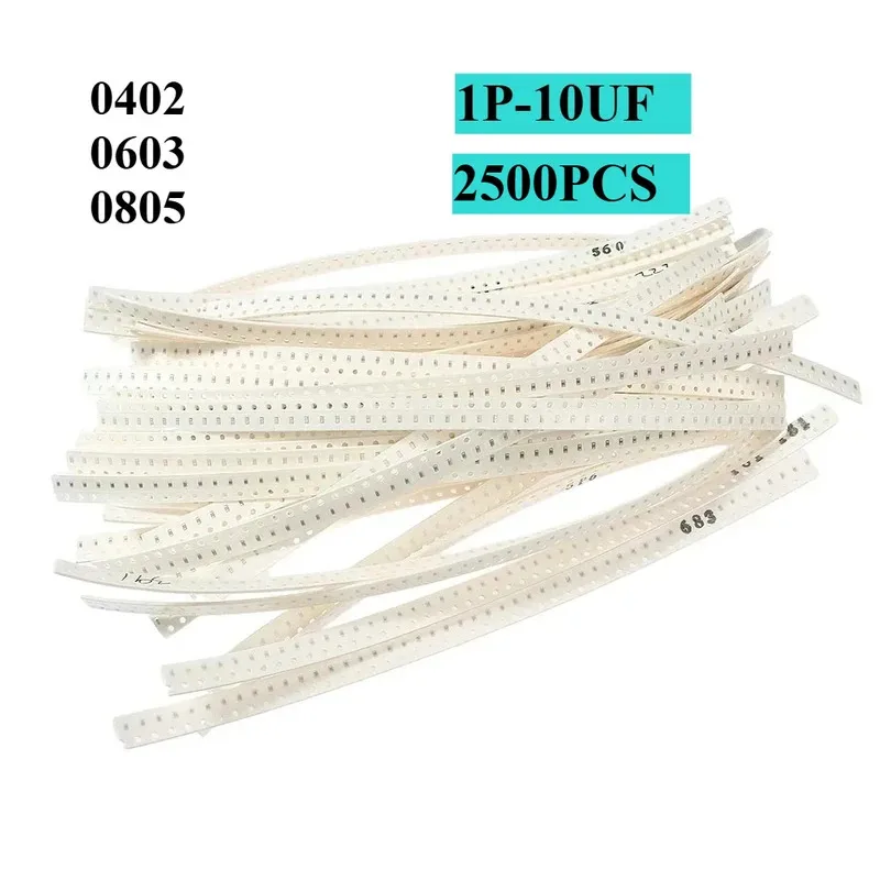 

2500pcs SMD Capacitor 0402 0603 0805 Assorted Kit 50 Values 1pF - 10uF 100PF 10NF 100NF 0.47UF 1UF Chip Capacitor Set