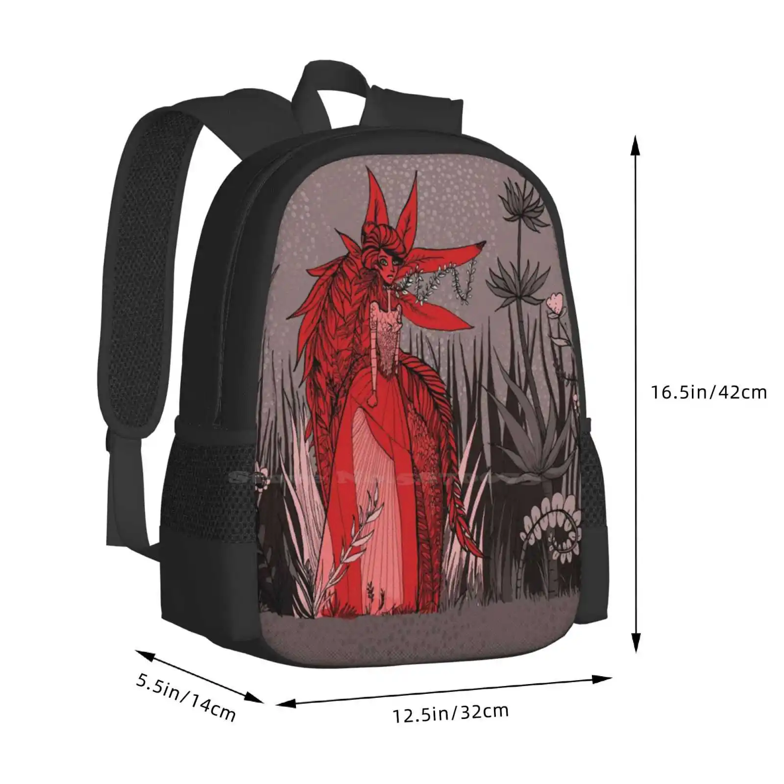 Angry Wolf Woman zaino da scuola di grande capacità borse per Laptop donna natura fiori rosso grigio inchiostro Shewolf lupo donna foresta selvaggia