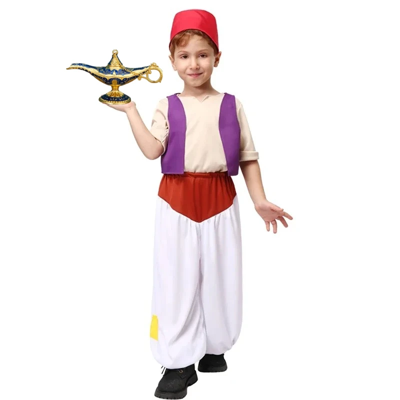 

Halloween Prince Aladdin Costume Fairy Tale Anime Role Play Outfits Set Soft Breathable Fabric, Includes Tunic Pants & Headband