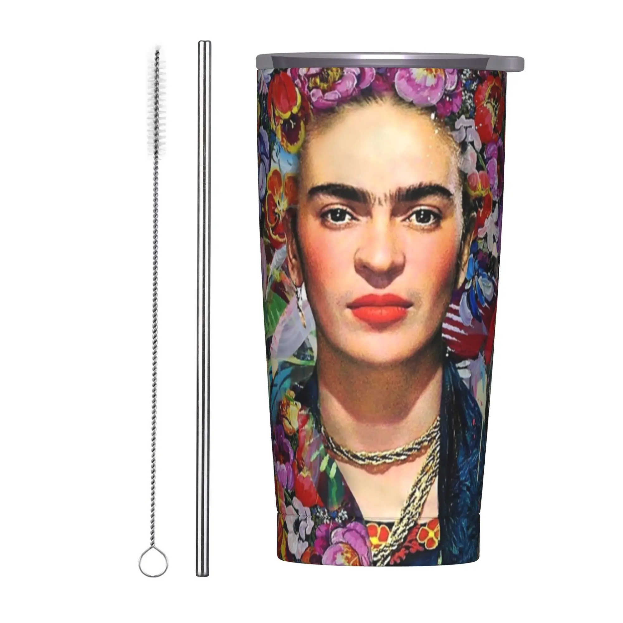 F-Frida K-Kahlo Mexican Artist Kahloo Tumbler Vacuum Insulated  Thermal Cup with Lid Straw School Mug Hot Cold Drink, 20oz