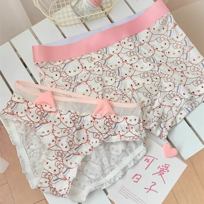 Sanrio Hello Kittys Couple Panties Anime Cinnamoroll Pochacco Women Sexy Briefs with 3D Ears Underpant Men Boxer Seamless Shorts