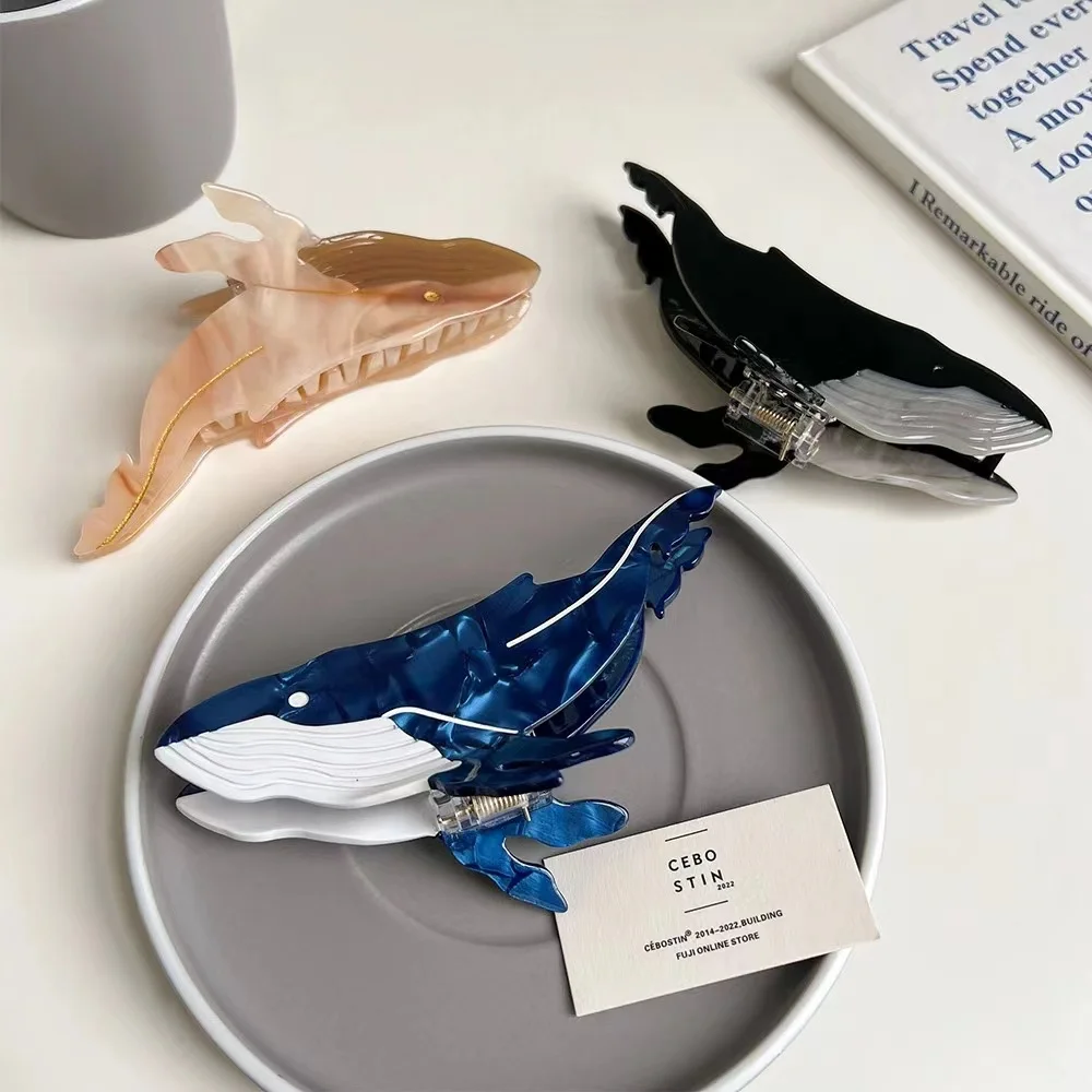 1pc Women's Whale Hair Clip Korean Style Deep Sea Blue Clip Women's Hair Clip Shark Clip Ponytail Clip image 4