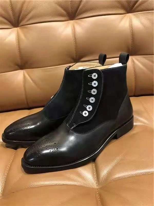

Итальянские мужские рыцарские ботинки, мужские рабочие ботинки с пряжкой и пуговицами, квадратная обувь, мужские ботинки челси