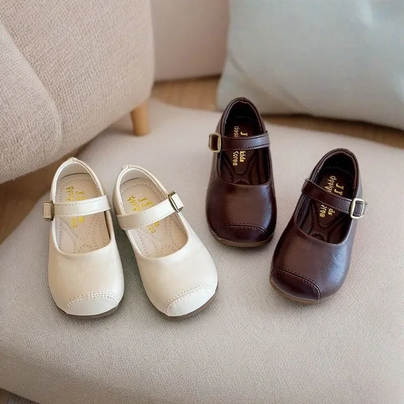 

Girls Leather Shoes Flats Soild Color Mary Janes Cute Retro Kids Princess Dress Shoes Comfortable 2025 Autumn New Casual Shoes