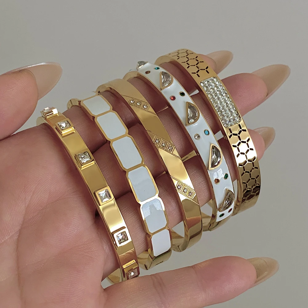 

Minimalist Stainless Steel Irregular Bracelet Bangle for Women Waterproof Gold Color Round Stackable Spring Open Bangle Jewelry