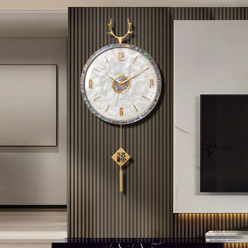 Luxury Mother-of-Pearl Wall Clock with Silent Clocks Handcrafted Seashell Inlay Design for Living Room & Restaurant Wall Decor