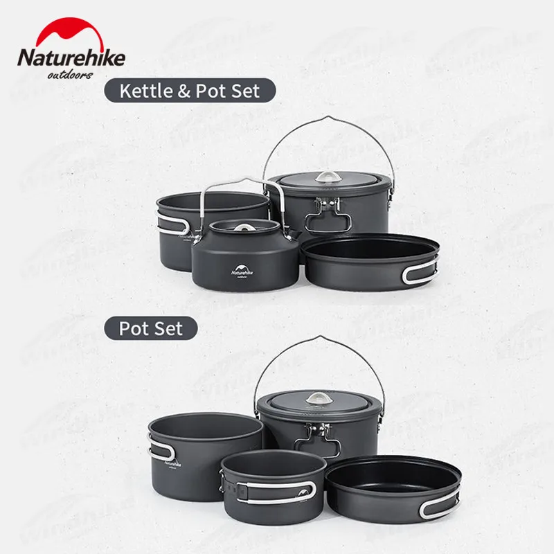 Naturehike Set di utensili da cucina 4 in 1 Pentola ultraleggera Bollitore Pan Set di attrezzature da cucina da viaggio per picnic portatile da campeggio all'aperto