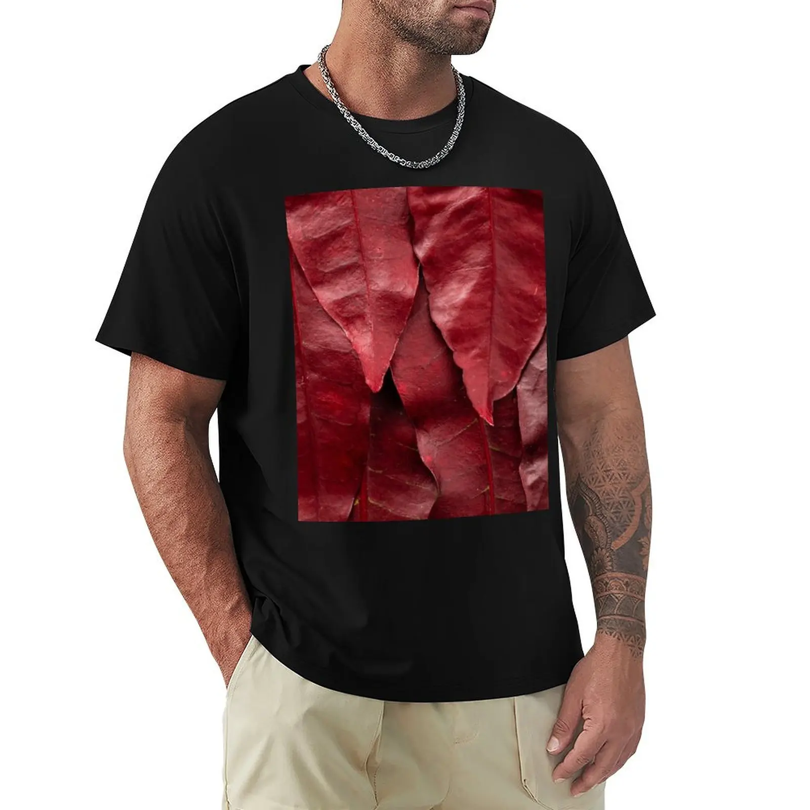 Red-Violet Leaves T-Shirt Casual Loose Fit Short Sleeve T-Shirt