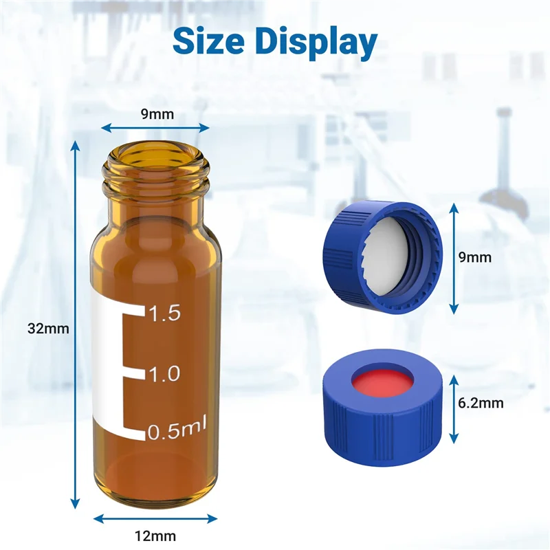 Fiale autosampionanti da 2ML confezione da 100 fiale HPLC 9-425 fiale ambrate con tappi a vite blu, Septa bianco rosso