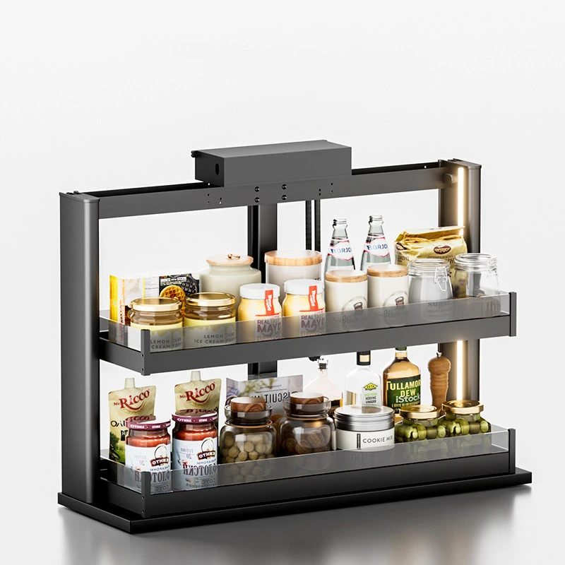 Kitchen Intelligent Lifting Aluminum Alloy Hanging Cabinet Corner Storage Rack Wall Mounted Lifting Elevator Basket