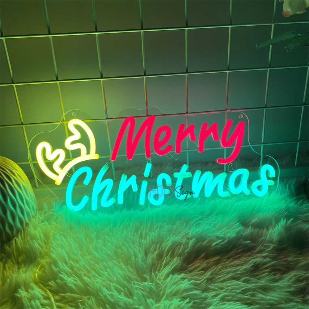 Merry Christmas Neon Led Sign Christmas Hat New Year LED Night Lights Sign USB Kids Bedroom Decoration Party Bar Wall Decor