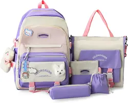 Juego de bolsas escolares para niñas, mochila escolar para adolescentes, escolares con Juego de bolsas bolsa de compras, estuche para lápices, 5 piezas