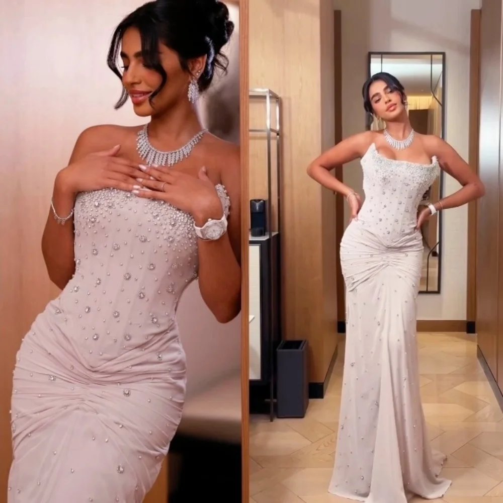 

Customized Chiffon Glitter Pleat Strapless Trumpet Long Dresses Bespoke Occasion Woman Elegant Party Wedding Formal Evening