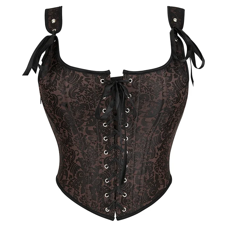 Retro Steampunk Espartilho Bustier Top Marrom Cintura Treinamento Colete Mostrando Roupas Shapewear