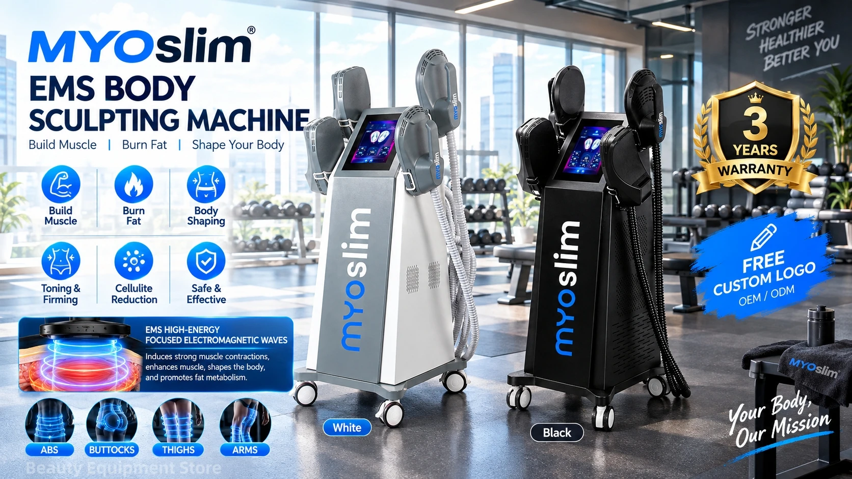 MYOslim EMS Körperformungsgerät mit 4 Behandlungsköpfen für Muskelaufbau, Fettreduktion, Po-Lifting und Taillentraining – Detail 1