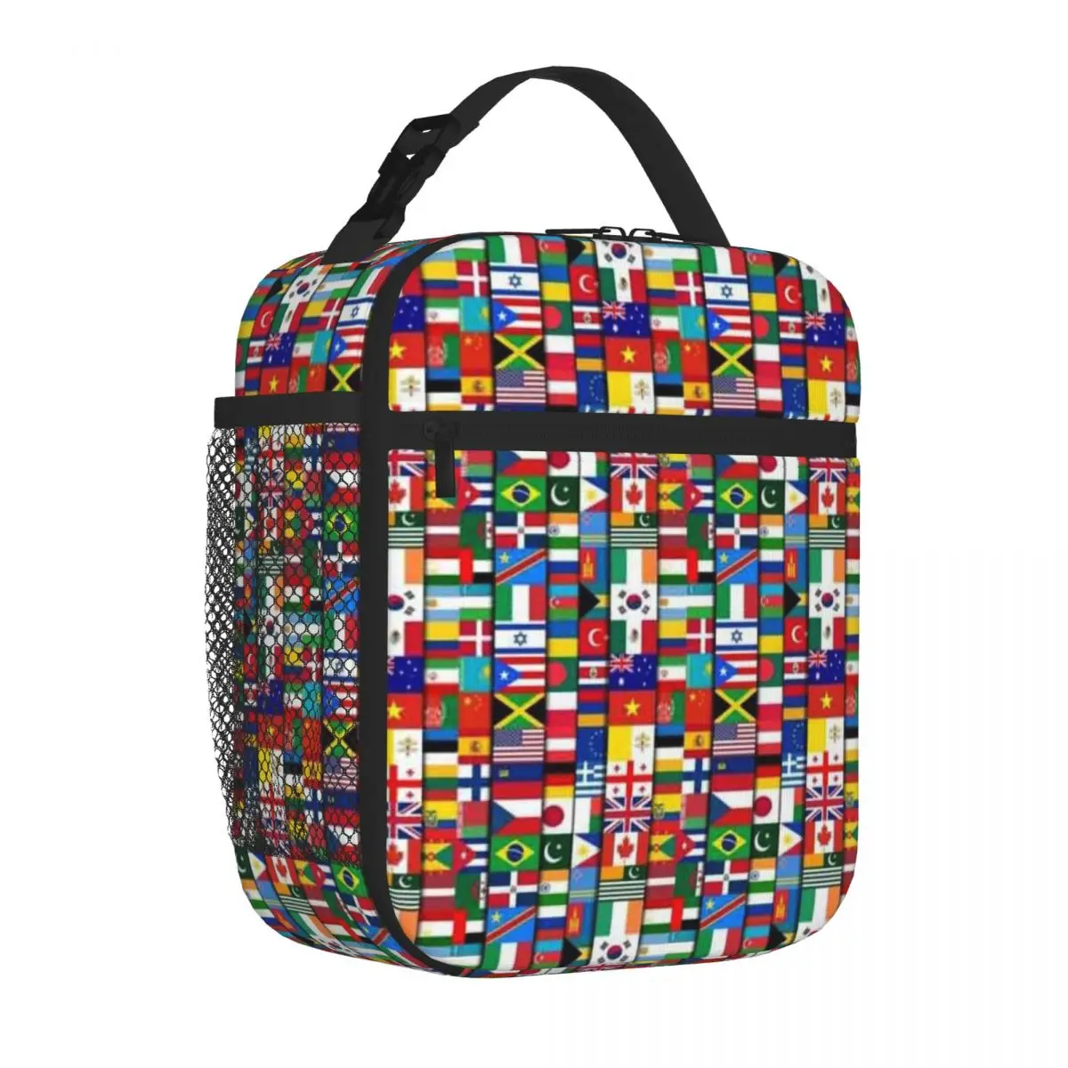 Bestselling 60 Flags Of The Countries Of The World International Gift Striped Thermal Tote Family Outing Portable Lunch Bag