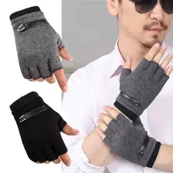 Fingerless Men Gloves Driving Suede Leather Black Grey Half Finger Men Elastic Gloves Outdoor Bike Mittens Winter Warm Gloves