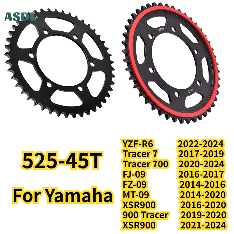 525 45T Moto Rear Sprocket For Yamaha YZF-R6 YZFR6 YZF R650 R660 900 Tracer 7 MTT690 FJ-09 FZ-09 MT-09 MT09 MTN850 XSR900 MTT850