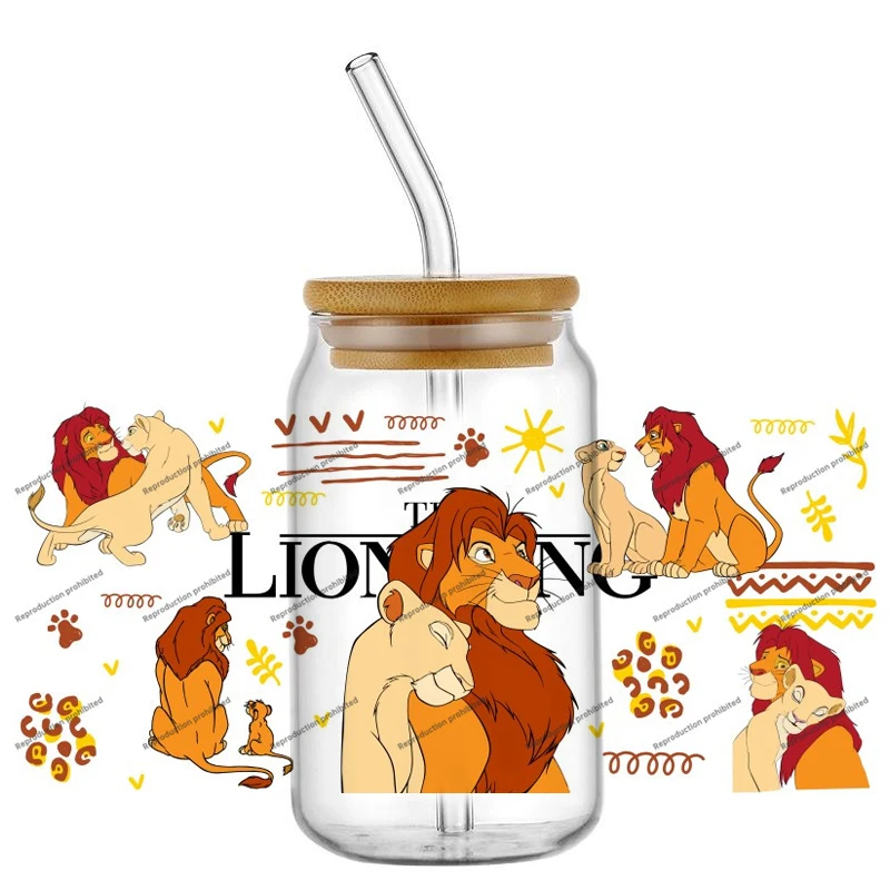 Miniso الأسد الملك سيمبا نمط ل Libbey 16oz يمكن الزجاج ثلاثية الأبعاد مقاوم للماء الأشعة فوق البنفسجية DTF القهوة يمكن التفاف Libbey الزجاج التفاف