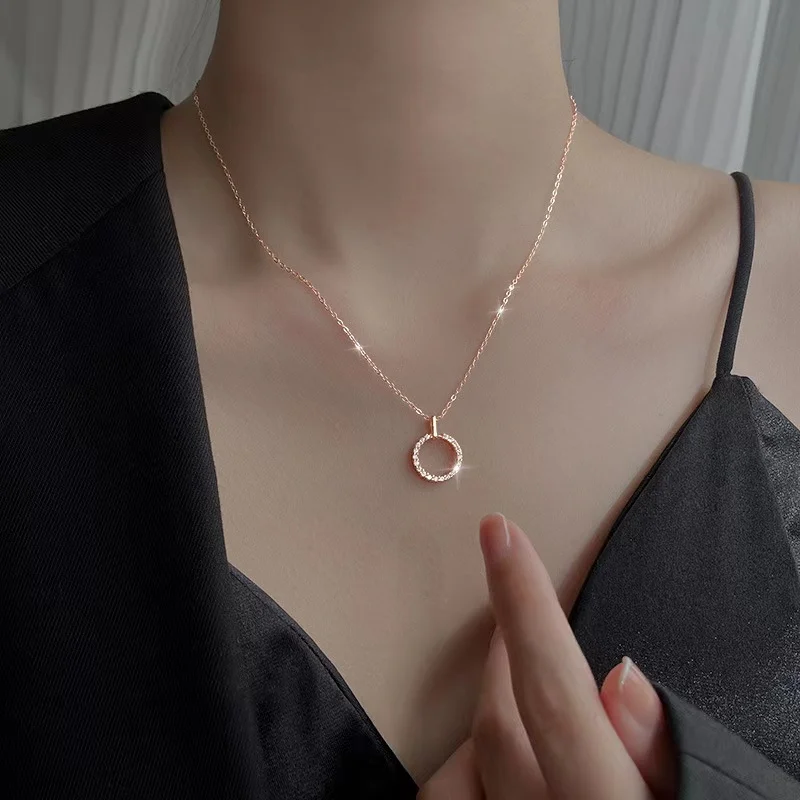 New 925 Sterling Silver Round Necklace Zircon Geometric Pendant Chanis Sparkling Choker Party Favor Women Fashion Jewelry