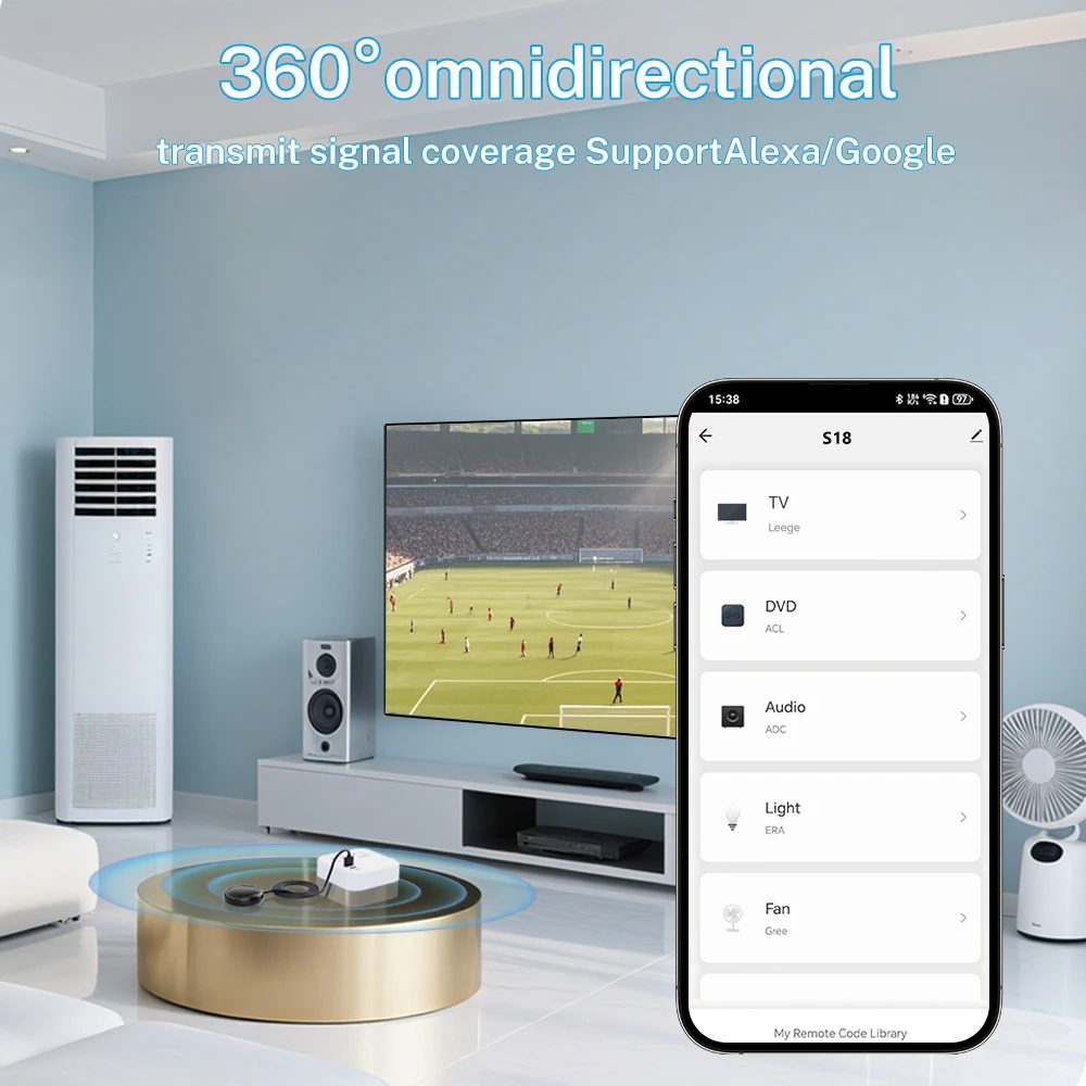Картина 4: Универсальный ИК-пульт Tuya Smart WiFi для управления телевизором/кондиционером, совместим с Alexa, Google и Яндекс.