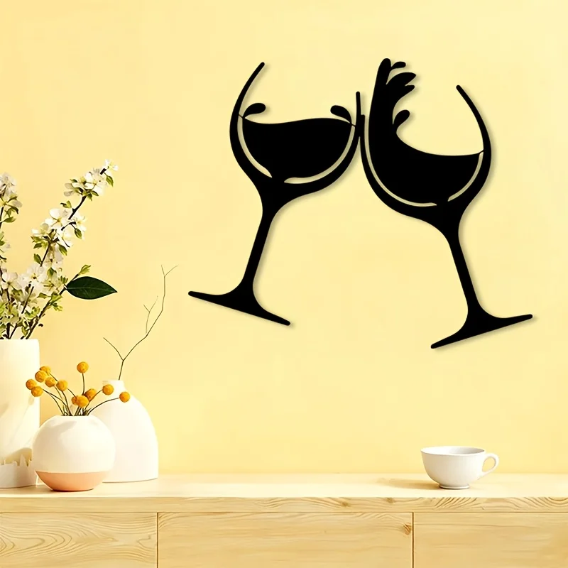 Vintage Wine Glass Metal Wall Sculpture Elegant Iron Wine Themed Statue Mural Gift Wine Lover Valentine Christmas Home Bar Decor