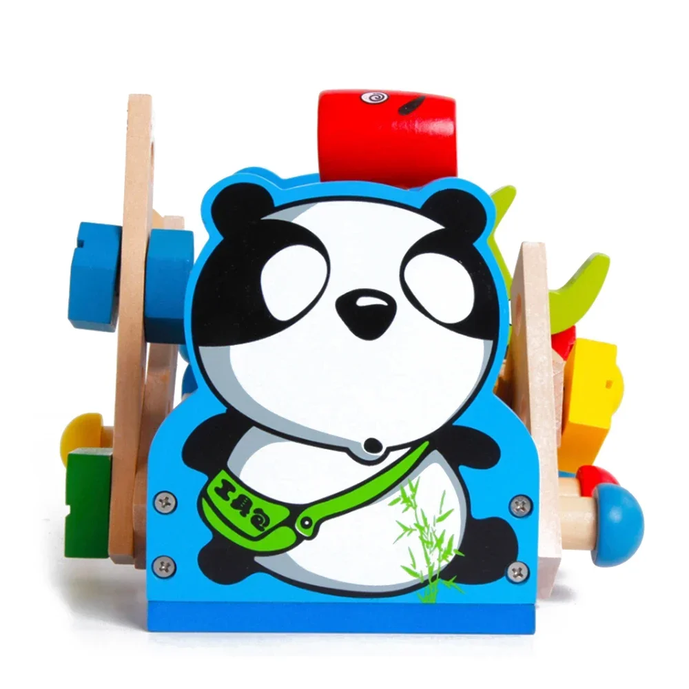 Funny Kids Repair Tools Kit Cute Wood Panda Fix Repair Pretend Toy Colorful Nut removal Tool Case Kids Learning Educational Toys