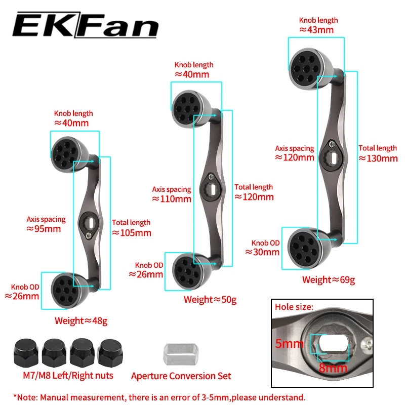 EKFan 105/120/130MM Baitcasting-Angelrollengriff für A/S/D 7*4/8*5mm Loch Aluminiumlegierung Trommelrollengriff Köderrollengriff – Detail 3