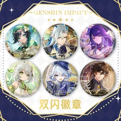 1PC Anime Game Genshin Impact Furina Neuvillette Double Flashing Pretty Badges Knapsack Clothes Pins Decorations 7.5CM Brooch