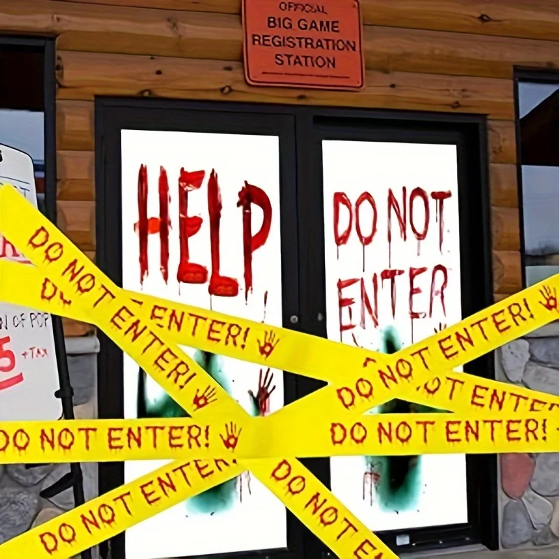 Halloween Caution Tape Decoration  Polyethylene Yellow Red Safety Barrier for Party, Door, Yard, Haunted House, DIY Scary Scenes