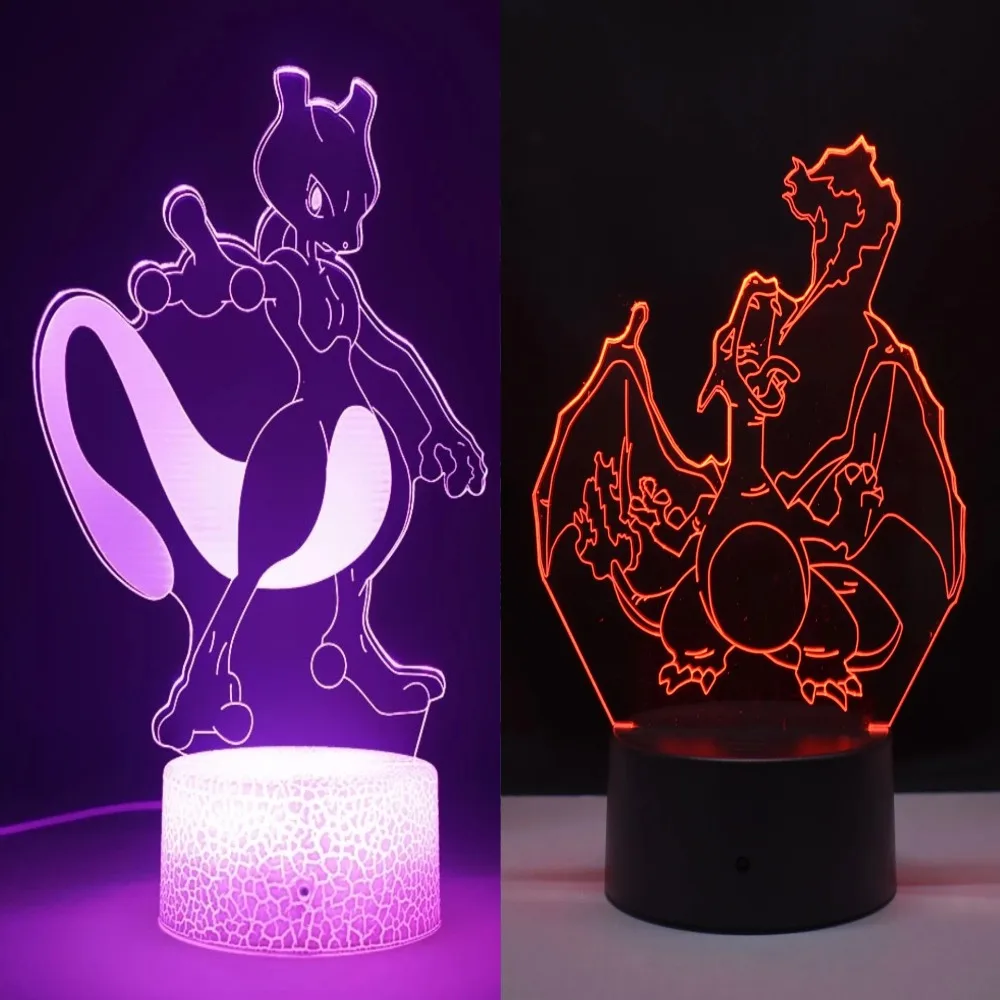 ثلاثية الأبعاد ضوء الليل البوكيمون أنيمي الشكل الجدول مصباح Eevee بيكاتشو غرفة الإبداعية الحلي الكرتون مصباح ليد غرفة نوم أباجورة هدية #2
