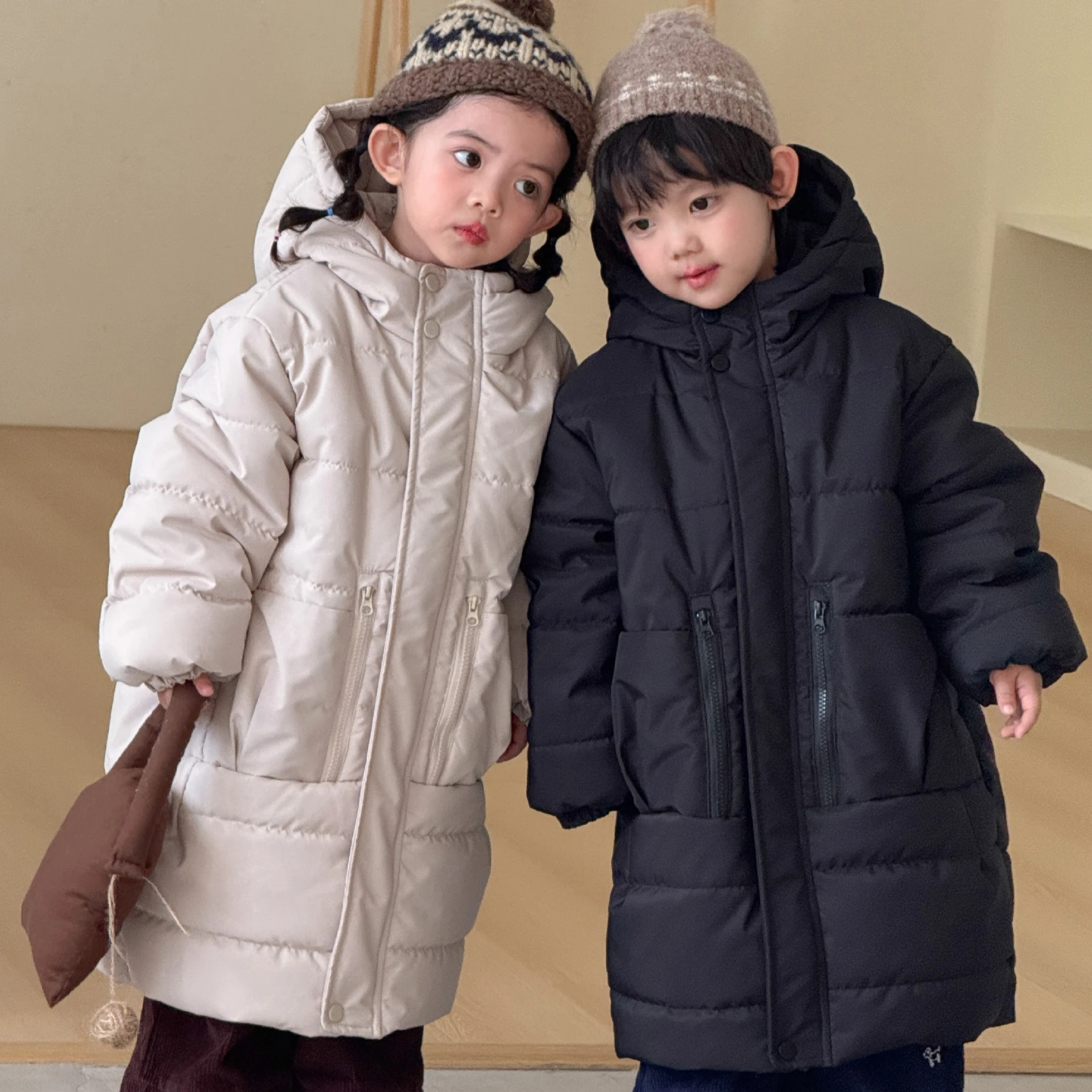 Cotton Clothes 2027 Autumn And Winter New Children's Clothing Korean Style Boys And Girls Thickened Long Knee Cotton Clothes