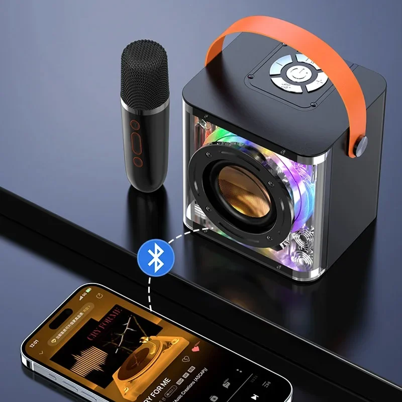 Mini Portable Karaoke Speaker Microphone Wireless Colorful Light Bluetooth Soundard Audio System Magic Voice Mic Support TF USB