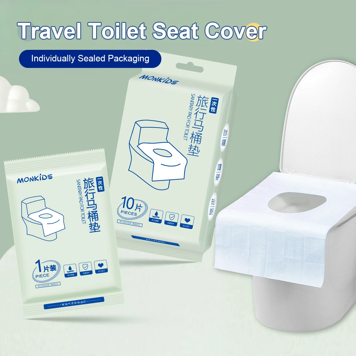 Einweg-Toilettensitz, unabhängige Verpackung, Reisepaste, wasserdicht, tragbarer Toilettensitzbezug, Toilettensitz, 10 Stück