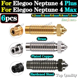 Bicos de alta velocidade para Elegoo Neptune 4 Max, latão banhado a cobre, bico de aço endurecido, 6pcs