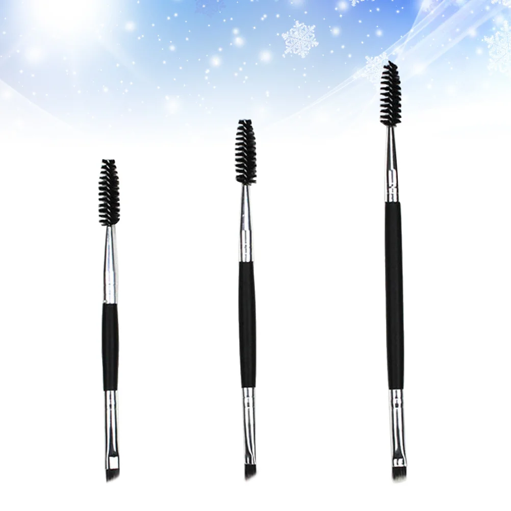 3Pcs Eyebrow Mascara Brush Set Double Sided Professional Grade Beauty Tool with Wood Handle for Women Smooth Brow Styling