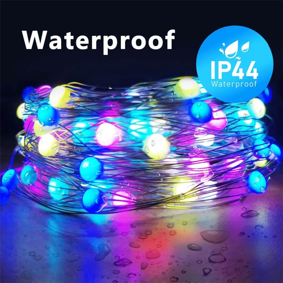 Outdoor RGB LED Christmas String Lights, Controle remoto USB, Fairy Lights, Guirlanda para festa, Casamento, Decoração de jardim, 16 cores, 5m, 10m, 20m