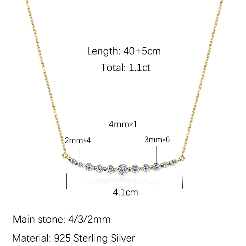 1.1ct Moissanite Pendant Necklace for Women 925 Sterling Silver Sparkling Lab Diamond with GRA Wedding Engagement Fine Jewelry