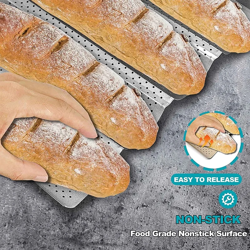 Teglia per pane francese perforata antiaderente Teglia per baguette in acciaio al carbonio Pane francese Pane ondulato Stampo per pane da forno