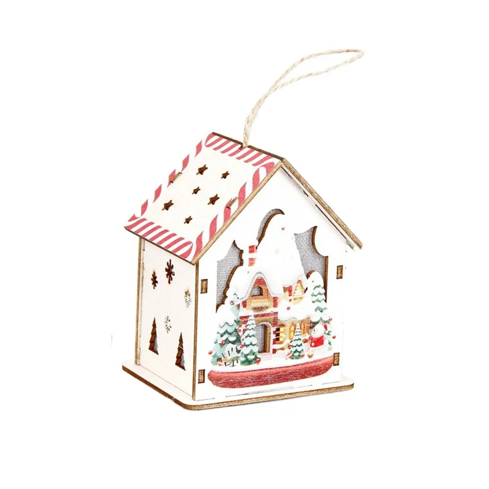 Colorful Christmas LED Light Wooden House Mini Cute Luminous Cabin Decorative Christmas Hanging Decorations Home Decor